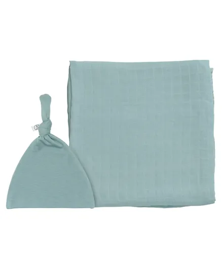 Anvi Baby Organic Bamboo Swaddle and Beanie Set - Blue