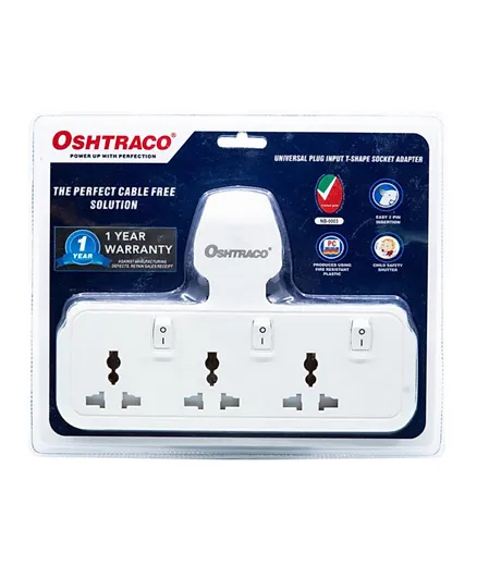 Oshtraco 3 Way Universal T Socket Otc 053P - White