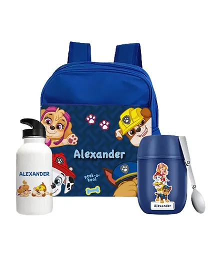 Essmak Paw Patrol Peekaboo Personalized Thermos and Backpack Set Blue - 11 Inches