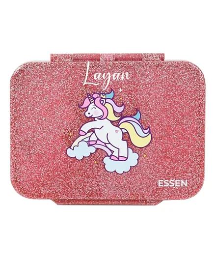 Essen Personalized Tritan Bento Lunch Box – Pink Glitter Unicorn