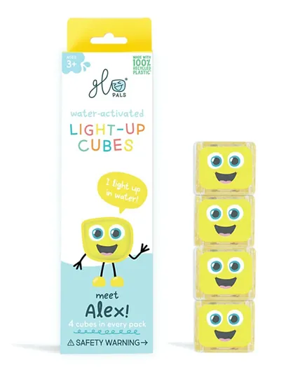 Glo Pals Alex Water-Activated Bath Toy Reusable Light-Up Cubes Yellow - 4 Pieces