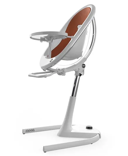 Mima Moon Full Set Highchair + Seat Pad + Cushion Set + Footrest - Camel - White Frame