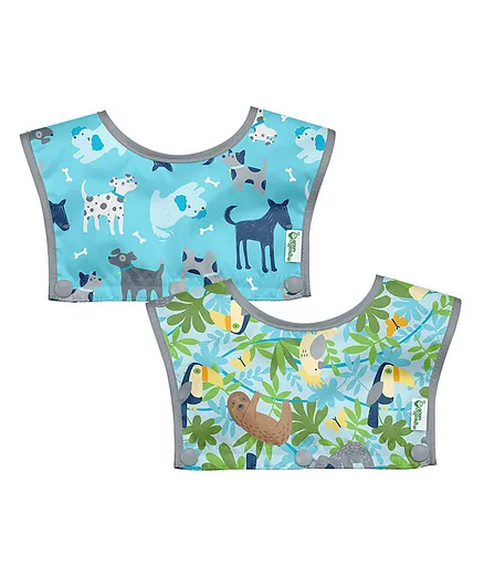 Green Sprouts Waterproof Bib Tops Pack of 2 - Aqua Sloth Jungle Set