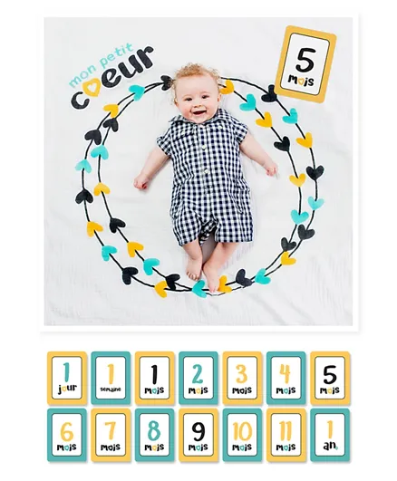 Lulujo Baby First Year Blanket & Cards Set Mon Petit Coeur - Multi Color
