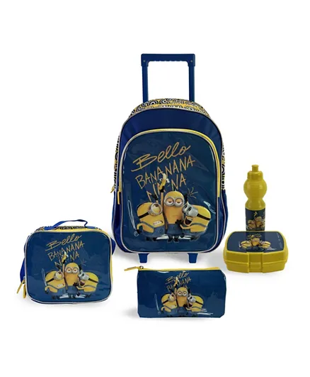 Universal 5 in 1 Minions Banana Trolley Backpack Set - 18 Inches