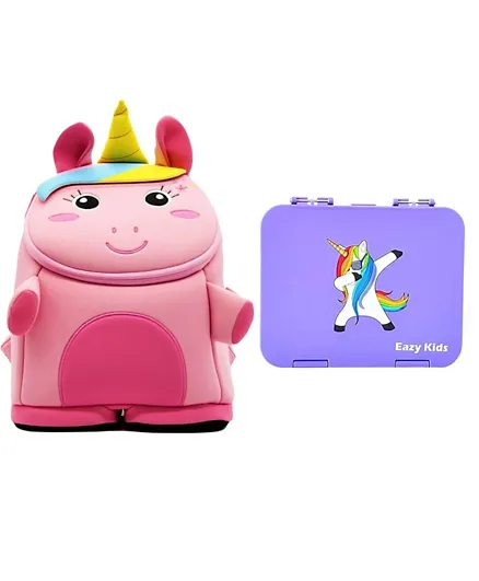 Nohoo Unicorn 3D Design Bag With Bento Lunch Box Pink Purple - 10 inches