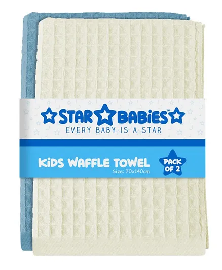 Star Babies Waffle Towel Size Blue and Cream - Pack of 2