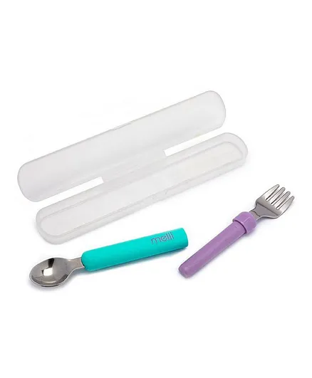 Melii Detachable Spoon & Fork With Carrying Case - Blue & Purple