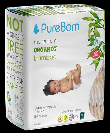 Pureborn Eco Organic Nappies Size 2 - 64 Pieces