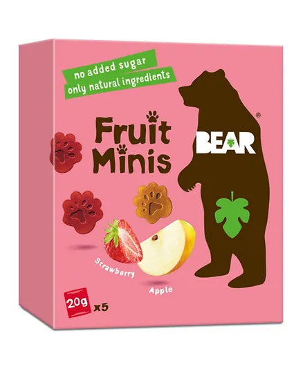 BEAR Fruit Minis Strawberry and  Apple Pack of Pack of 5  - 20g each