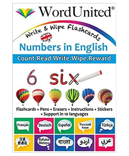 Word United Numbers In English - Write & Wipe Flash Cards - 58 Pages