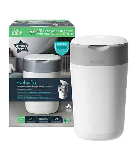 Tommee Tippee Twist and Click Advanced Nappy Bin Eco-Friendlier System - White