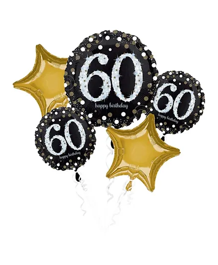 Party Centre Sparkling Birthday 60 Balloon Bouquet - 5 Pieces