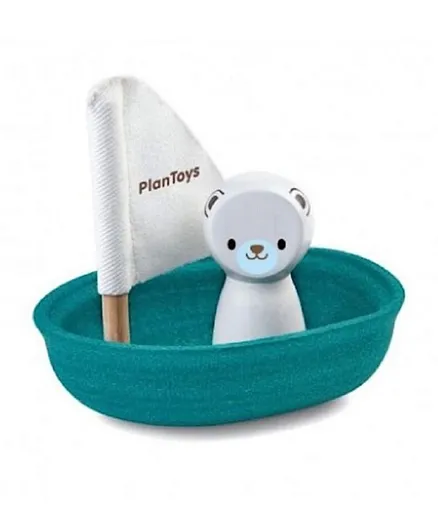 Plan Toys Wooden Sailing Boat Polar Bear - Blue