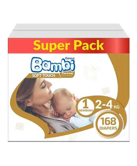 Sanita Bambi Baby Diapers Super Pack Size 1 - 168 Pieces
