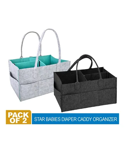 Star Babies Diaper Caddy Organizer Pack of 2 - Grey & Black