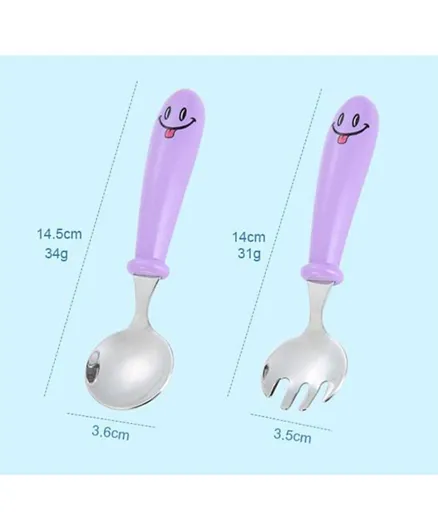 Brain Giggles smiley theme feeding cutlery set - Purple