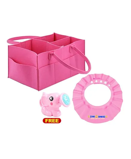 Star Babies Diaper Caddy Organizer with Shower Cap & Free Watering Kettle Toy