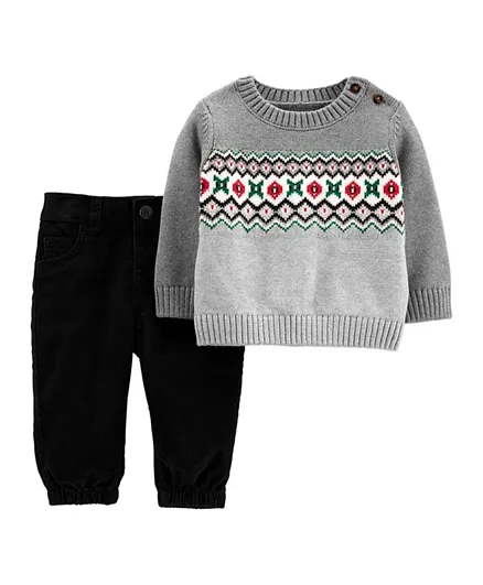 Carter's Round Neck Sweater & Corduroy Pant Set - Grey
