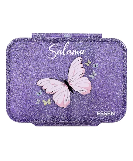 Essen Personalized Tritan Bento Lunch Box – Purple Glitter Butterfly