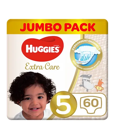 Huggies Extra Care Diapers Jumbo Pack Size 5 - 60 Pieces