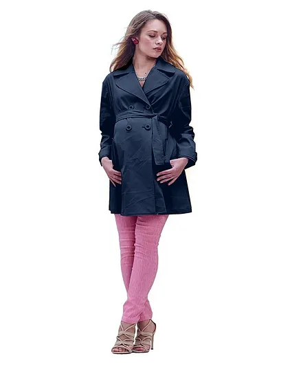 Mums & Bumps Sara  Trench Drill Maternity Coat - Navy