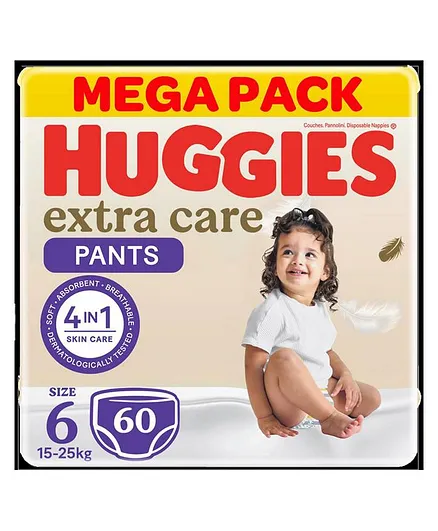 Huggies Extra Care Culottes Pant Style Diapers Mega Pack of 2 Size 6 - 60 Diapers