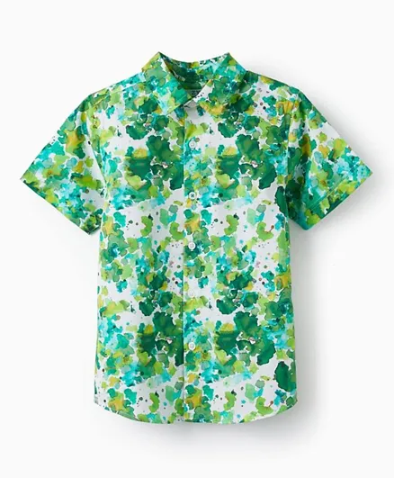زيبي - قميص قصير الأكمام مطبوع عليه زهور بالكامل - أخضر