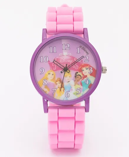 ساعة أنالوج من ديزني برنسيس للأطفال مع ساعة يد إلكترونية خارجية من القصدير - وردية