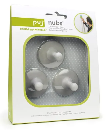 PUJ Peel & Stick Adhesive Hook Nubs Grey - 3 Pieces