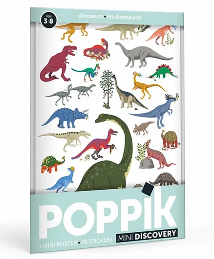 Poppik Mini Discovery Sticker Poster The Dinosaurs - Mint Green