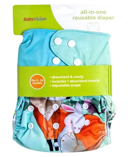 Baby Vision All-In-One Reusable Diaper with One Insert Fox Design - Multicolour
