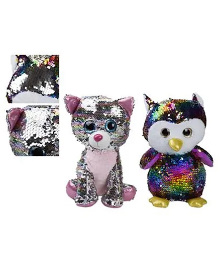 PMS Glitzies Sitting Owl & Cat Magic Sequin Plush Pack of 1 -  Assorted Colors and Designs