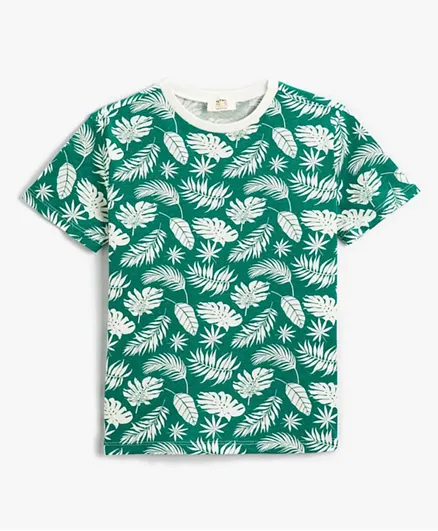 KOTON Leaves All Over Printed T-Shirt - Green & White