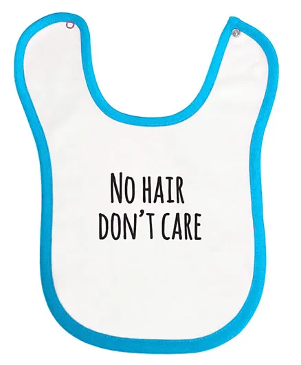 Cheeky Micky Bib with Message No Hair Don't Care - Blue