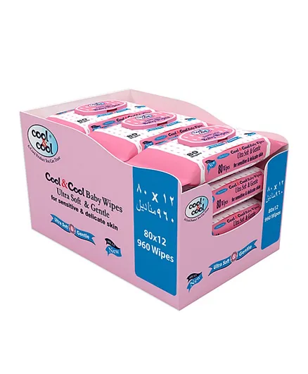 Cool and Cool Baby Wipes Pack of 12 - 80 Wipes Each