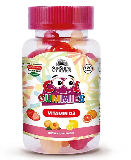 Sunshine Cool Gummies Vitamin D3 for Kids - Supports Bone, Teeth & Immune Health, Strawberry Orange Lemon, 120ct