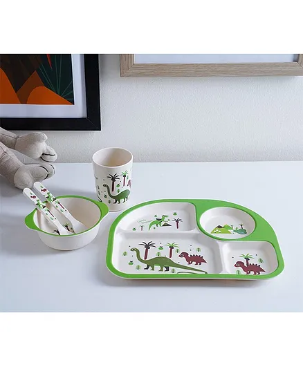 PAN Home Dino 5 Pieces Bamboo Tableware Set - Green