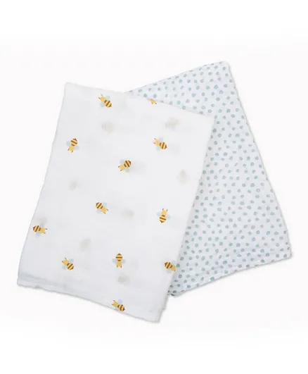 Lulujo Baby Cotton Swaddles Bees & Dots - 2 Pieces