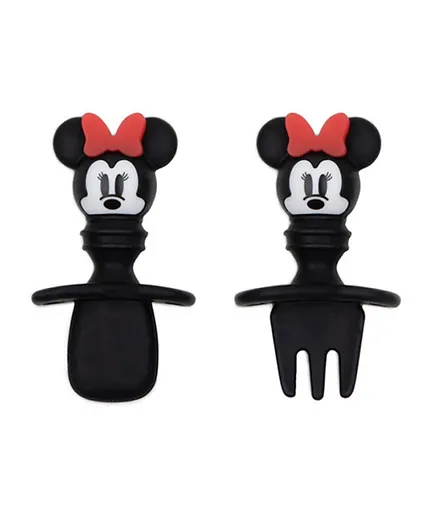 Bumkins Minnie Mouse Silicone Chewtensils Baby Fork and Spoon Set - Black and Red