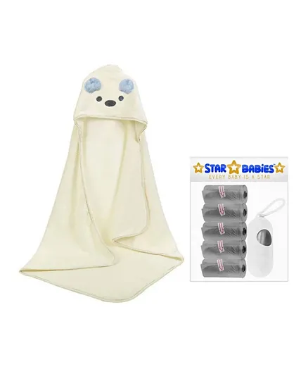 Star Babies Microfiber Hooded Towel White + 5 Disposable Scented Bags With Dispenser Grey