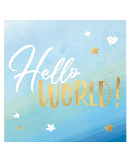 Party Centre Hello World Lunch Napkin Pack Of 16 - Blue