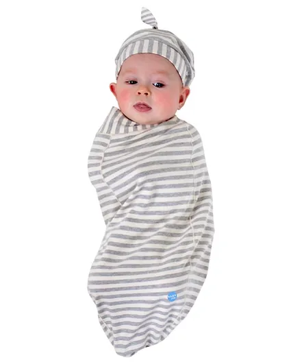 BABYjoe Baby Cocoon Swaddle Stripe Baby with Headpiece and Announcement Card - Grey
