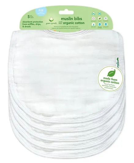 Green Sprouts Organic Cotton Muslin Bibs Pack of 5 - White Set