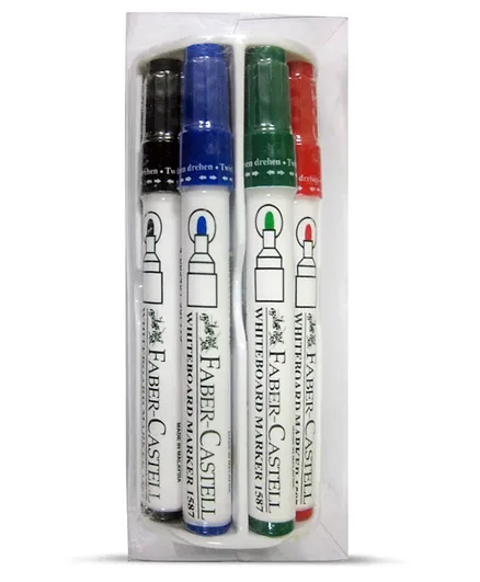 مجموعة اقلام ماركر وممسحة للسبورة البيضاء من فابر كاستل - 4 أقلام