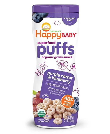 Happy Family Organic Super Food Puffs Purple Carrot & Blueberry - 60g