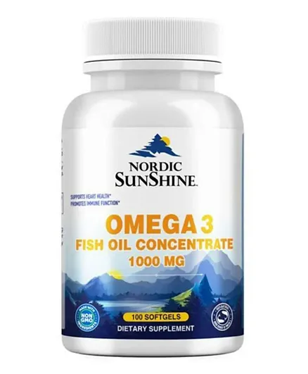 NORDIC SUNSHINE Omega 3 Fish Oil Concentrate Dietary Supplement - 100 Softgels