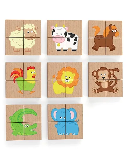 Viga Wooden Magnetic Puzzle Block Set Animals - 32 Pieces