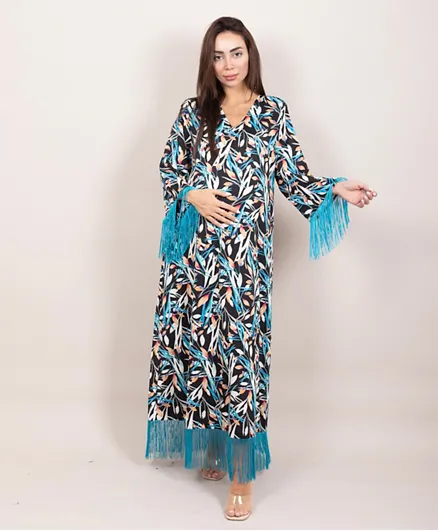 Oh9shop Spring Maxi Dress with Fringes - Blue