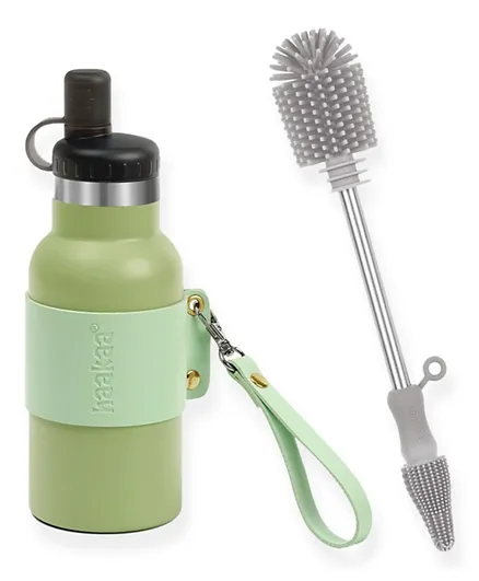 Haakaa Easy Carry Insulated Water Bottle Avocado + Silicone Double Ended Brush Suva Grey